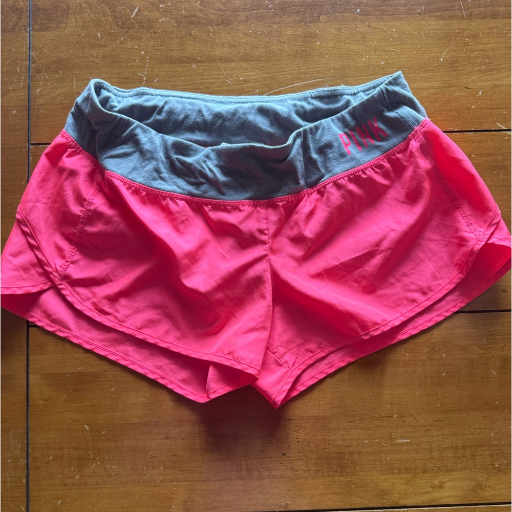 PINK Victoria's Secret Coral Pink Athletic Shorts with Gray Waistband